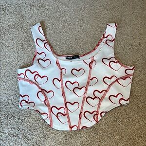 SHEIN White and Red Heart Print Women's Top